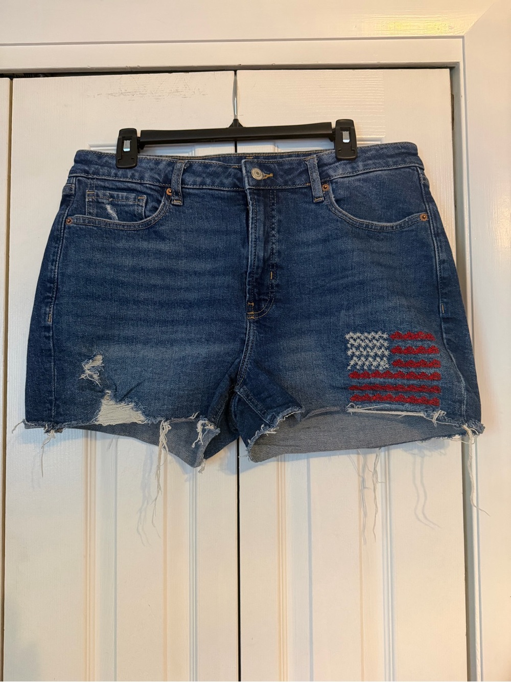 Old Navy Dark Blue Distressed Denim Shorts with Flag Stitching